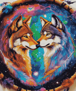 Galaxy Wolf Dream Catcher Diamond Painting