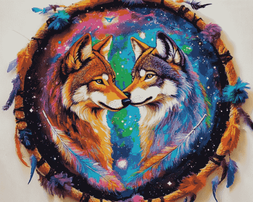 Galaxy Wolf Dream Catcher Diamond Painting