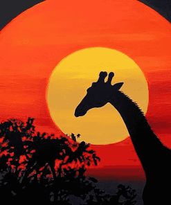 Giraffe Red Moon Silhouette Diamond Painting