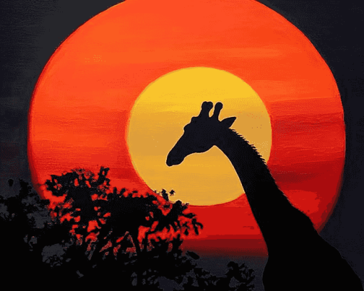 Giraffe Red Moon Silhouette Diamond Painting