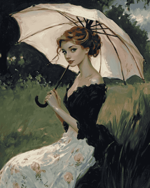 Girl Parasol Vintage Diamond Painting