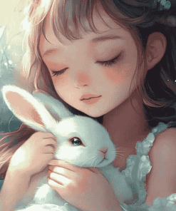 Girl and Bunny Cartoon Diamond Painting