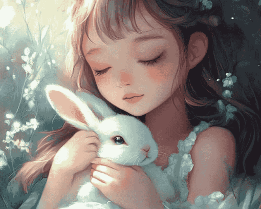 Girl and Bunny Cartoon Diamond Painting