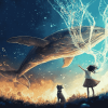 Girl and Dog with Whales Diamond Painting