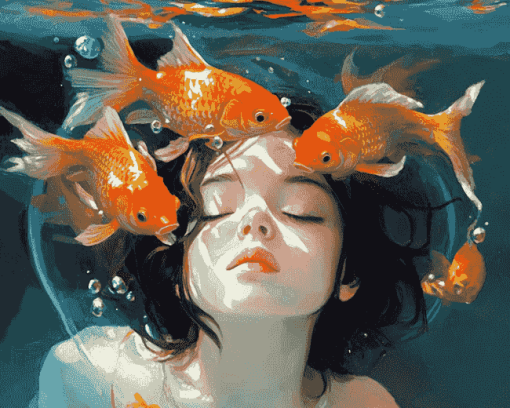 Girl and Goldfish Animation Diamond Painting