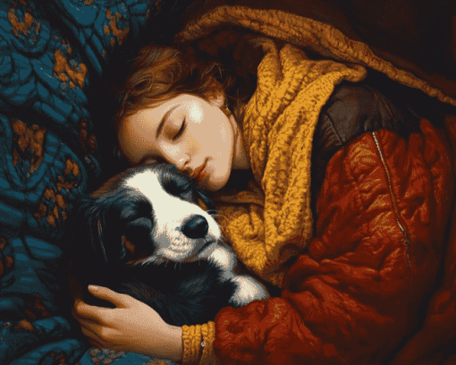 Girl and Her Puppy Diamond Painting