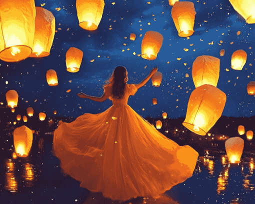 Girl and Lanterns Diamond Painting