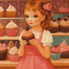 Girl at Cupcake Bakery Diamond Painting