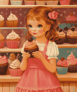 Girl at Cupcake Bakery Diamond Painting