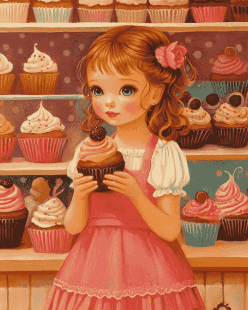 Girl at Cupcake Bakery Diamond Painting