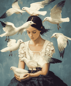 Girl with Birds Diamond Painting