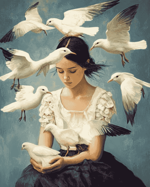 Girl with Birds Diamond Painting