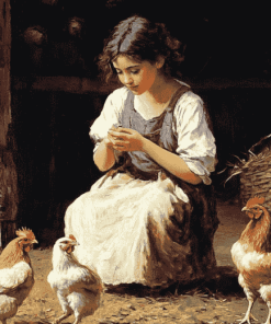 Girl with Chicken on the Farm Diamond Painting