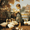 Girl with Geese Vintage Diamond Painting