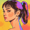 Girl with Ponytail Cartoon Diamond Painting