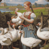 Girls with Geese Vintage Diamond Painting