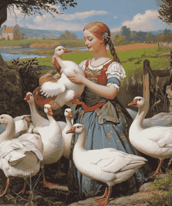 Girls with Geese Vintage Diamond Painting