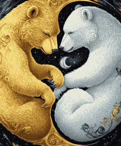 Gold and Silver Bears Yin Yang Diamond Painting