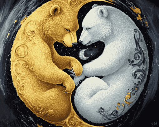 Gold and Silver Bears Yin Yang Diamond Painting