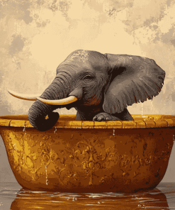 Golden Elephant Bathtub Diamond Painting