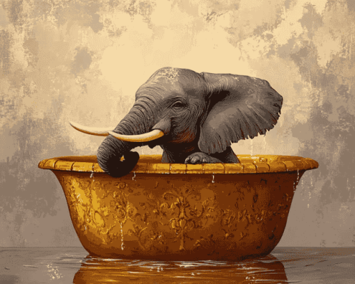 Golden Elephant Bathtub Diamond Painting