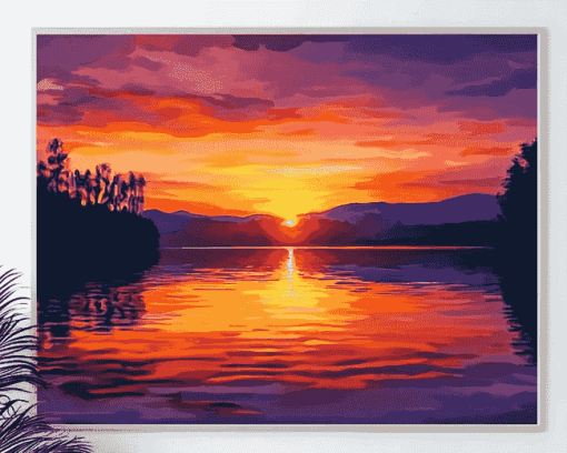 Golden Sunset Over Lake Diamond Painting