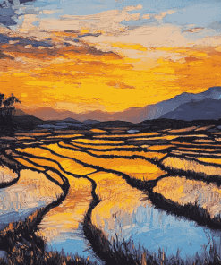 Golden Sunset Over Rice Terraces Diamond Painting