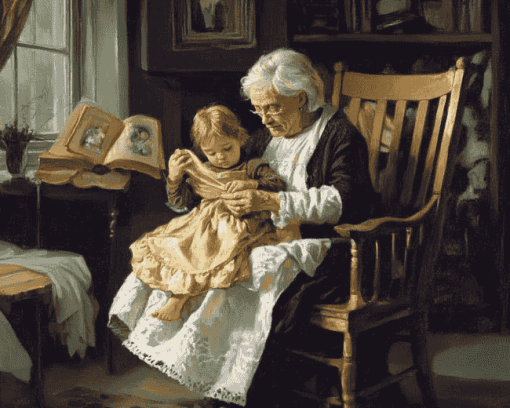 Grandmother and Granddaughter Vintage Diamond Painting