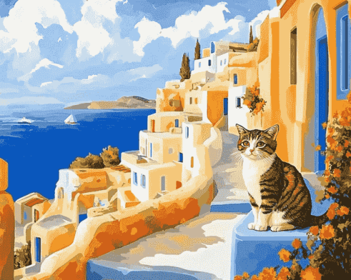 Greek Cat Scene Diamond Painting