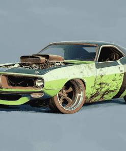 Green Dodge Barracuda Car Diamond Painting