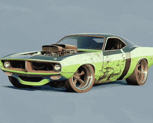 Green Dodge Barracuda Car Diamond Painting