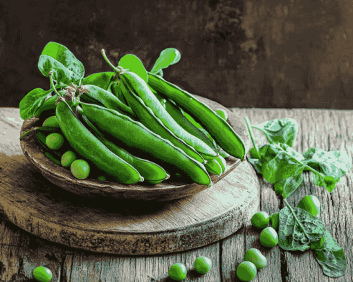 Green Peas on Wooden Table Diamond Painting