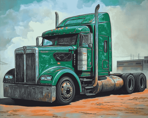 Green Semi Truck Diamond Painting