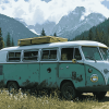 Green Skoolie Bus Mountain Adventure Diamond Painting