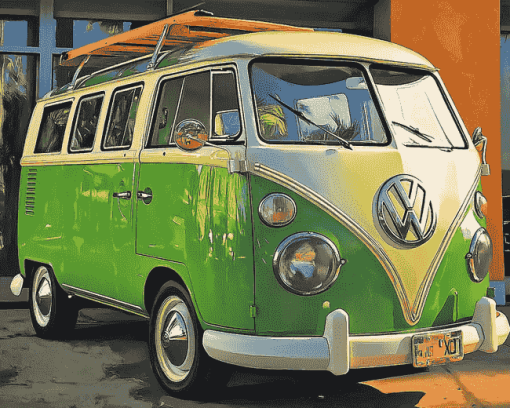 Green VW Van Diamond Painting