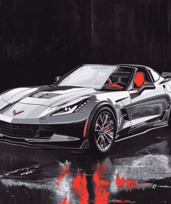 Grey Corvette Stingray Car Diamond Painting