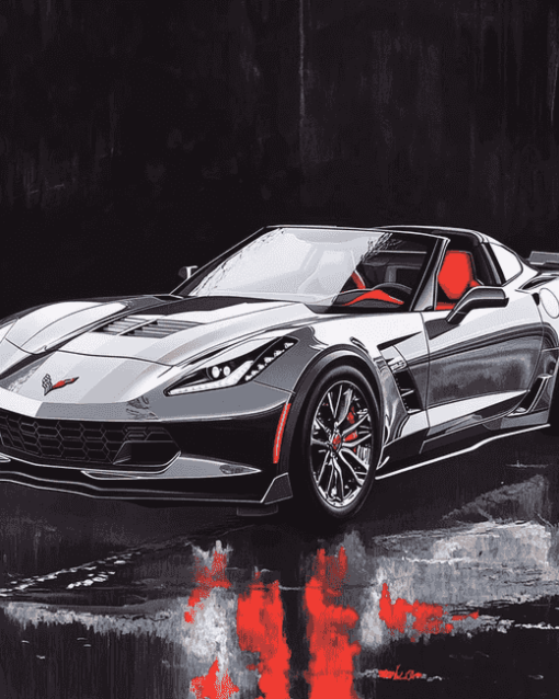 Grey Corvette Stingray Car Diamond Painting