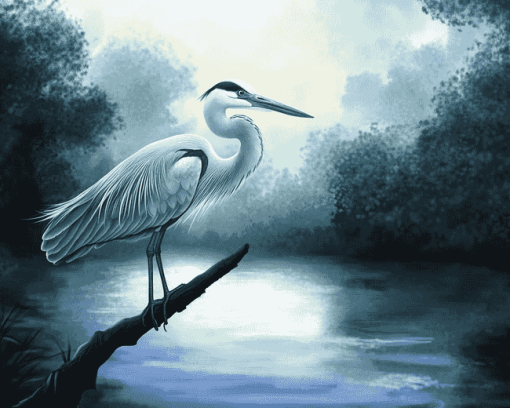 Grey Heron Bird Diamond Painting