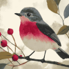 Grey Rose Robin Birds Diamond Painting