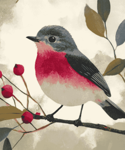 Grey Rose Robin Birds Diamond Painting