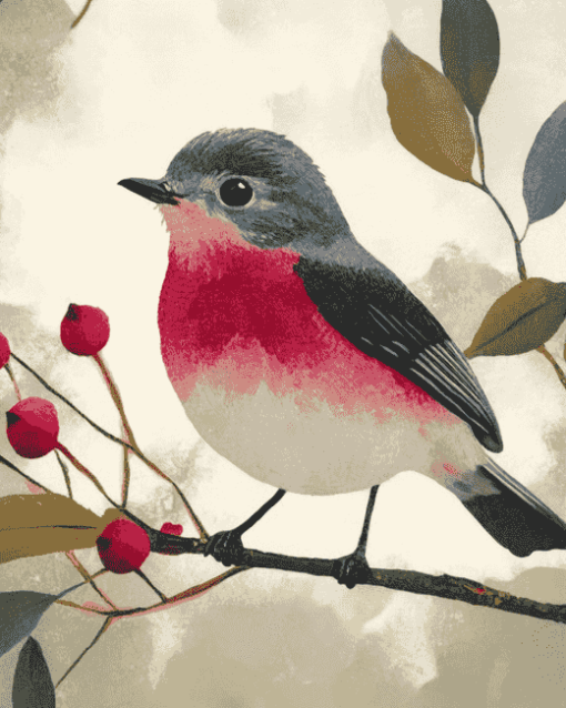 Grey Rose Robin Birds Diamond Painting