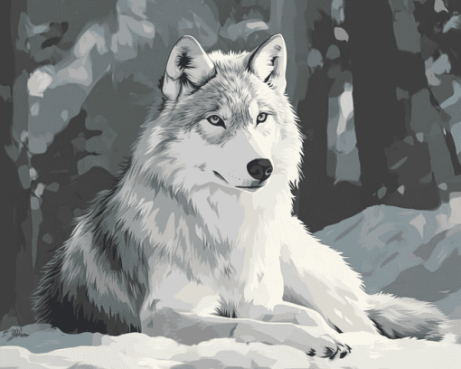 Grey and White Wolf Diamond Painting