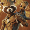 Groot and Rocket Fortnite Art Diamond Painting