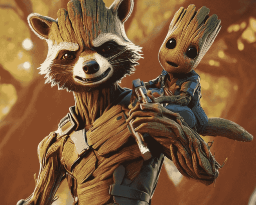 Groot and Rocket Fortnite Art Diamond Painting