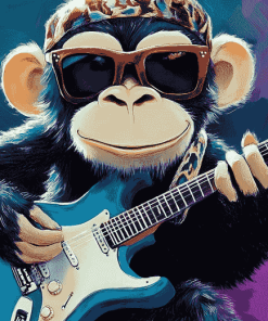 Guitarist Monkey Cartoon Diamond Painting