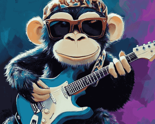 Guitarist Monkey Cartoon Diamond Painting