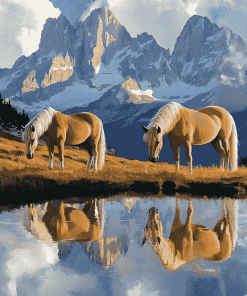 Haflinger Horses in Mountain Scenery Diamond Painting