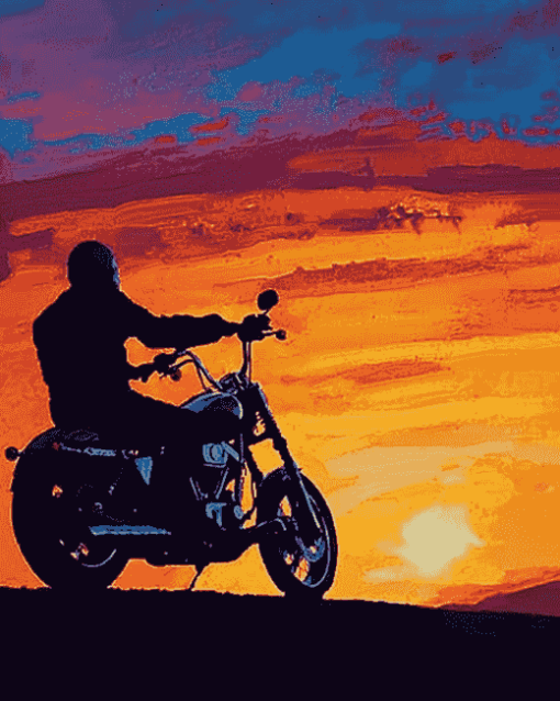 Harley Silhouette in Sunset Diamond Painting