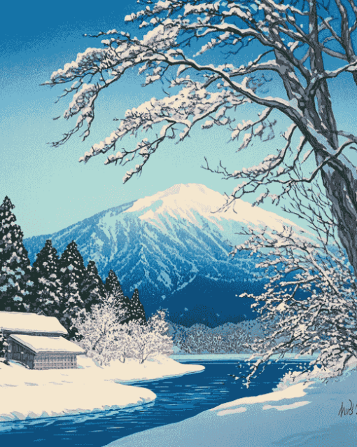 Hasui Kawase Snowy Landscape Diamond Painting