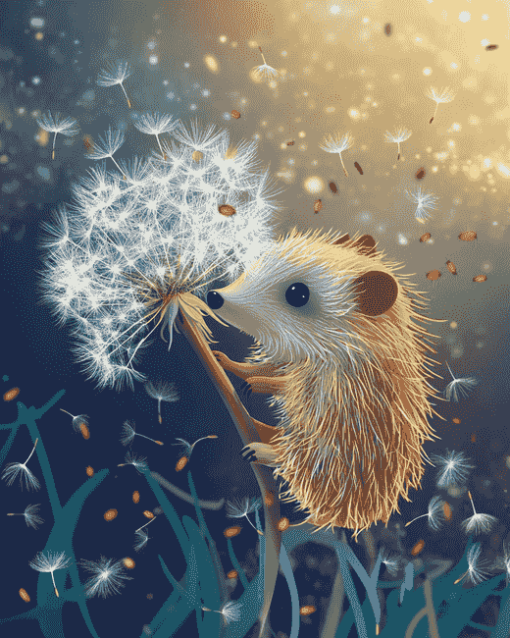 Hedgehog with Dandelions Cartoon Diamond Painting